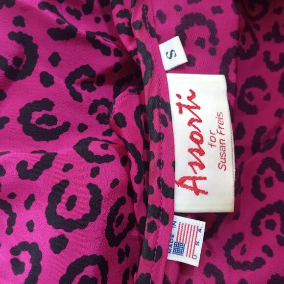 Vintage Assorti  X Susan Fries Blouse Purple Leopard Print Ruffled Fitted Hem S - Picture 4 of 4